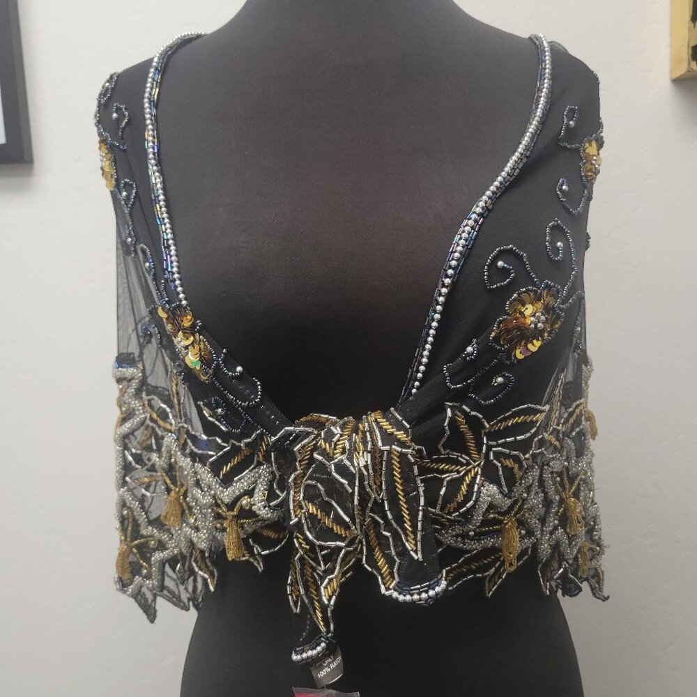 Beaded Black and Gold Shawl